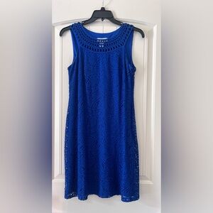Jessica Howard Women's Size 8 Open-Weave Lace Blue Shift Dress Lined‎ Sleeveless